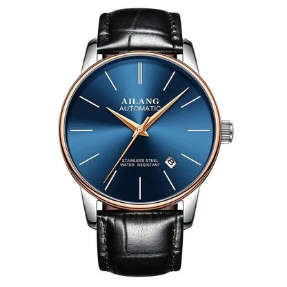 Mandotos men's automatic mechanical watch with a black dial and stainless steel band, showcasing elegant timepiece craftsmanship.