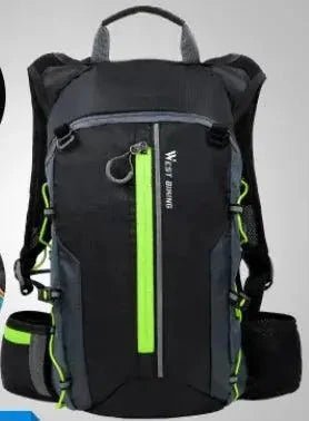 Mandotos Water-Resistant CycleGear Backpack with multiple compartments and padded straps for cycling and outdoor use.