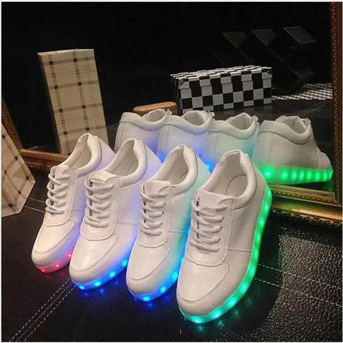 White Light Up Shoes by MANDOTOS featuring illuminated soles and sleek design, perfect for casual or party wear.
