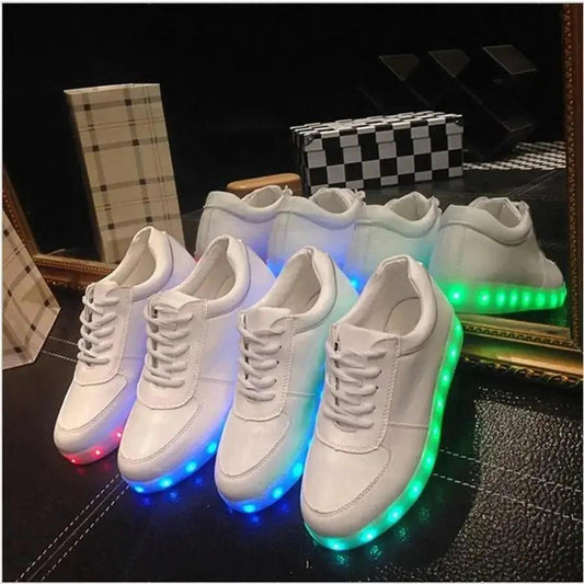 White Light Up Shoes by MANDOTOS featuring illuminated soles and sleek design, perfect for casual or party wear.