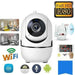 Mandotos WiFi wireless CCTV IP camera for home security, featuring a sleek black monitor and camera setup for remote surveillance.