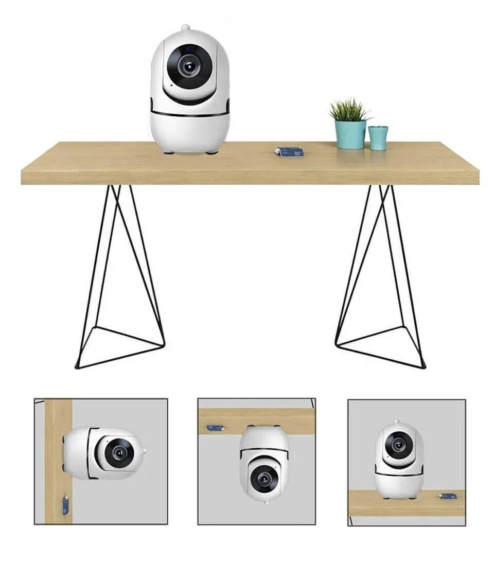 Mandotos WiFi wireless CCTV IP camera for home security, showing the sleek black camera mounted indoors.
