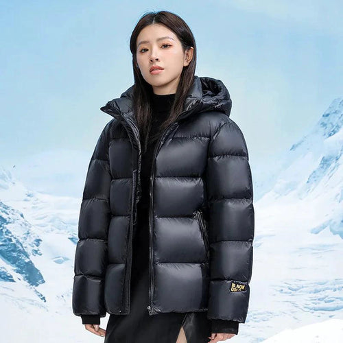 Mandotos winter black and gold down jacket for couples, featuring a stylish, insulated design and modern fit.