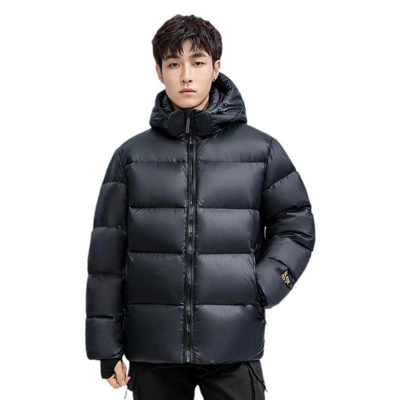 Mandotos winter black and gold down jacket for couples, featuring stylish design and warm insulation for cold weather.