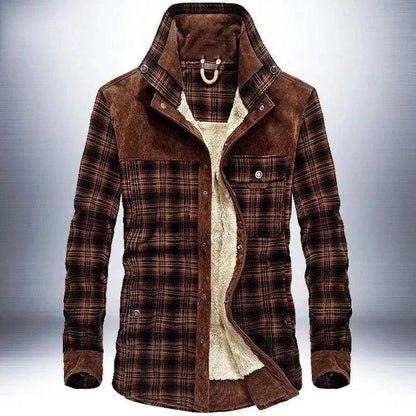 Mandotos men's winter jacket with thick warm fleece, pure cotton plaid design, military style coat for cold weather.