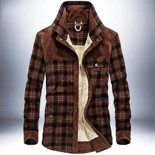 Mandotos men's winter jacket with thick warm fleece, pure cotton plaid design, military style coat for cold weather.