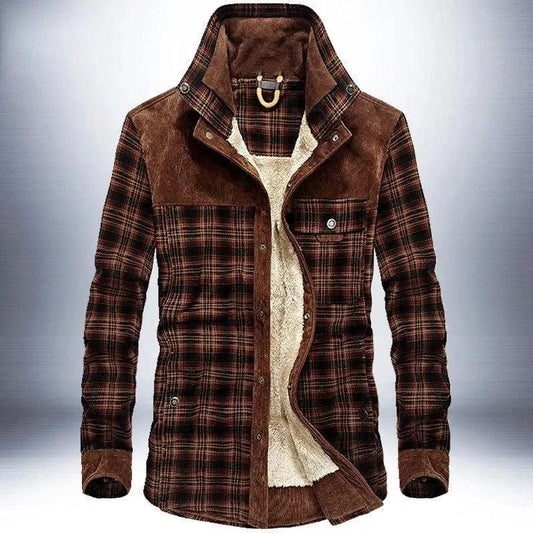 Mandotos men's winter jacket with thick warm fleece, pure cotton plaid design, military style coat for cold weather.