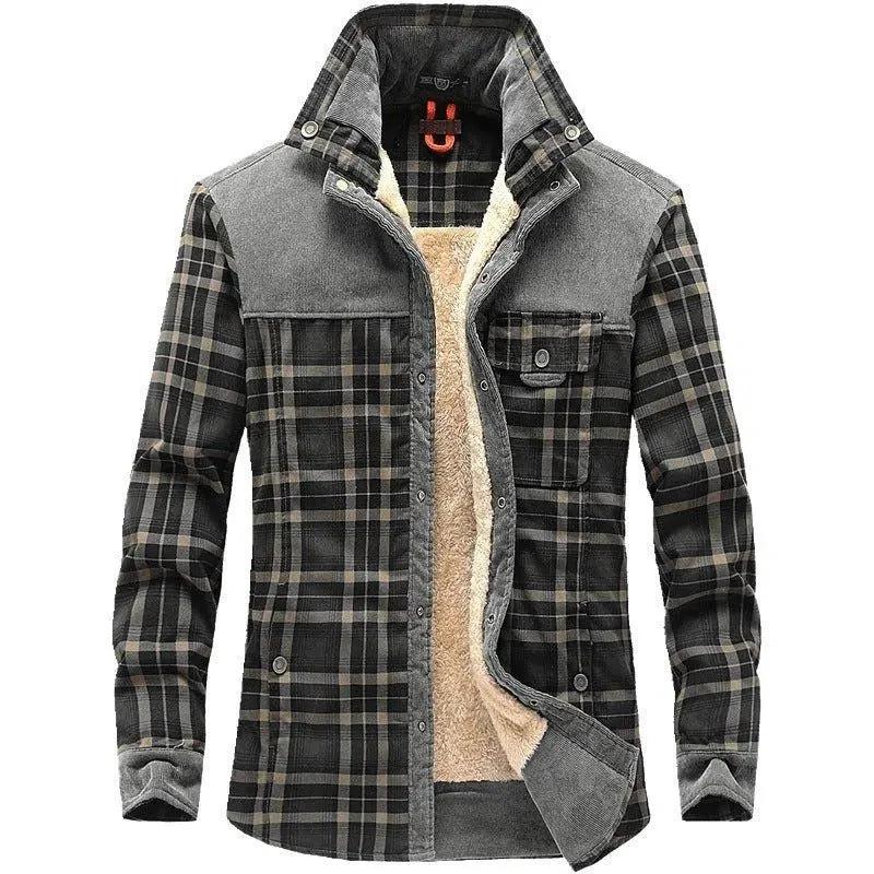 Mandotos men's winter jacket with thick fleece lining, pure cotton plaid design, military style coat for warmth and style.