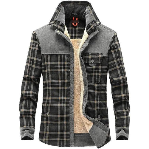 Mandotos men's winter jacket with thick fleece lining, pure cotton plaid design, military style coat for warmth and style.