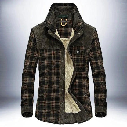 Mandotos men's winter jacket with thick fleece lining, pure cotton plaid design, military style coat for cold weather.