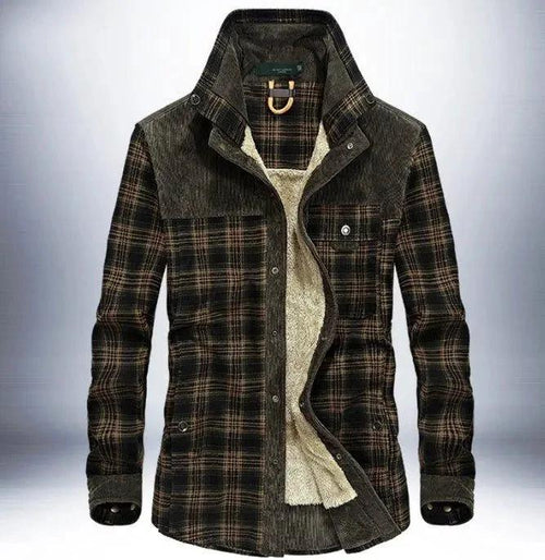 Mandotos men's winter jacket with thick warm fleece lining, pure cotton plaid design, military style coat for cold weather.