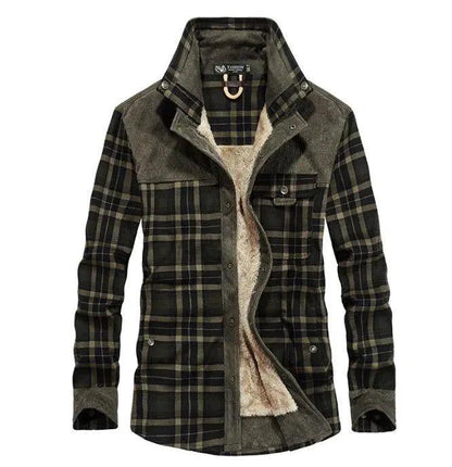 Mandotos men's winter jacket with thick warm fleece lining, pure cotton plaid design, military style coat for cold weather.