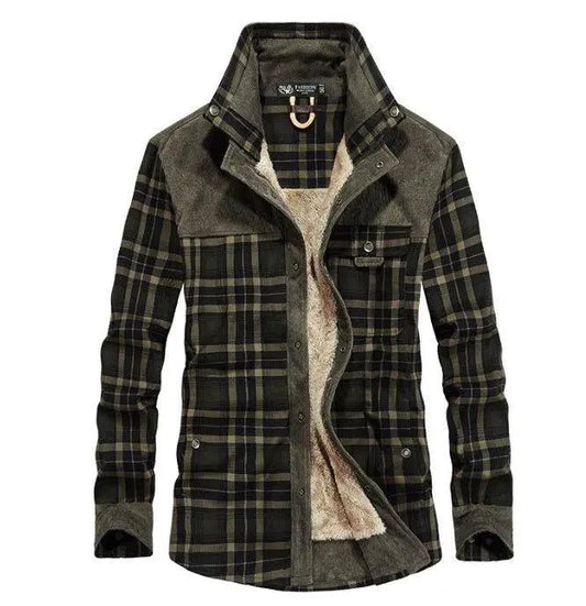 Mandotos men's winter jacket with thick warm fleece lining, pure cotton plaid design, military style coat for cold weather.