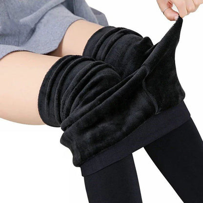 Mandotos winter women's velvet high-waist leggings in solid color, stretchy and warm for cold weather.