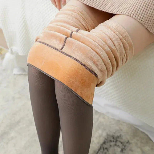 Mandotos winter velvet fleece thermal tights, high waist slim pantyhose designed for warmth and comfort in cold weather.