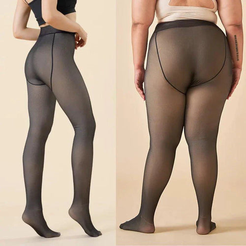 Mandotos winter warmth high waist thermal tights showing a close-up of the sleek, slim fit design for cold weather comfort.