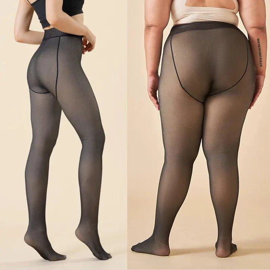 Mandotos winter warmth high waist thermal tights showing a close-up of the sleek, slim fit design for cold weather comfort.