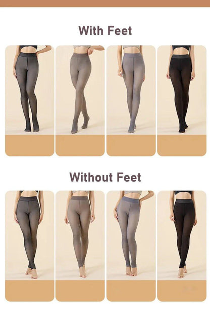 Mandotos winter warmth high waist thermal tights showing a close-up of the sleek, slim fit design and soft thermal fabric.