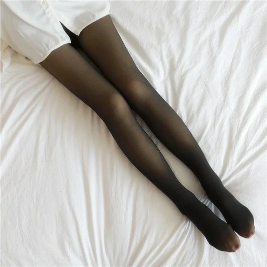 Mandotos winter warmth high waist thermal tights showing a close-up of the sleek, slim-fit design for cold weather comfort.