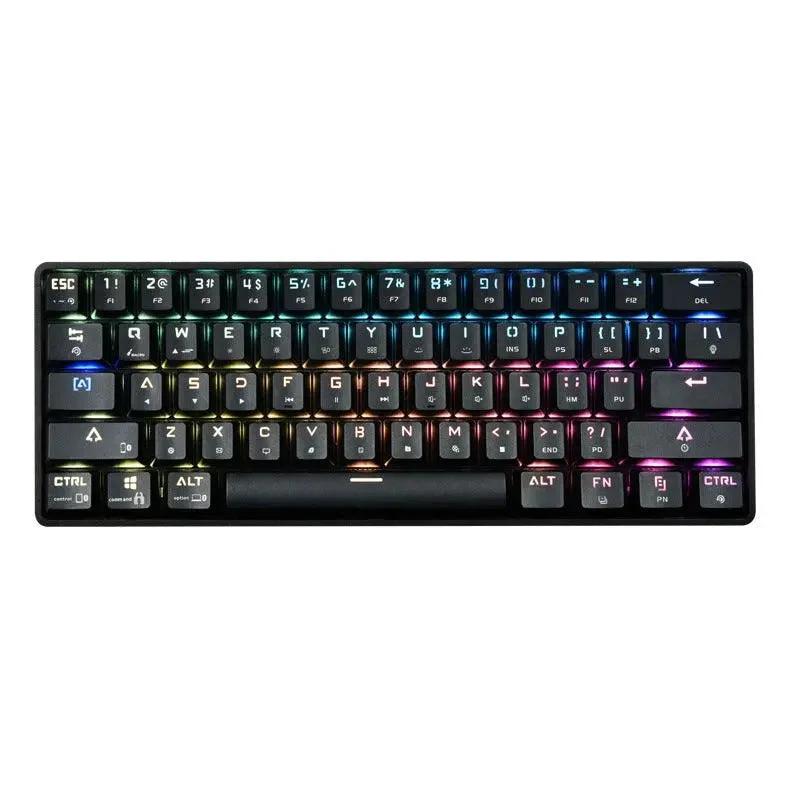 Mandotos wireless Bluetooth mechanical keyboard with dual-mode charging, featuring compact design and backlit keys.