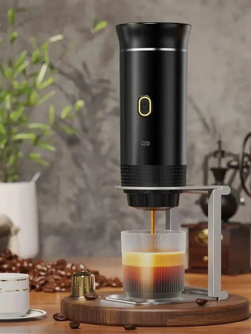 Mandotos wireless electric portable espresso coffee machine for car, home, and camping, with 3-in-1 capsule and powder brewing options.