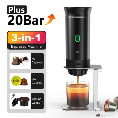MANDOTOS wireless electric portable espresso coffee machine for car, home, and camping, 3-in-1 capsule and powder travel coffee maker