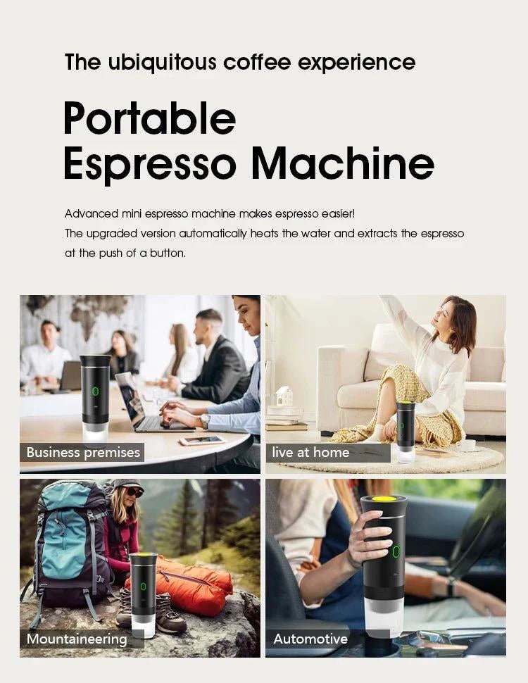 Mandotos wireless electric portable espresso coffee machine for car, home, and camping, 3-in-1 capsule and powder travel coffee maker