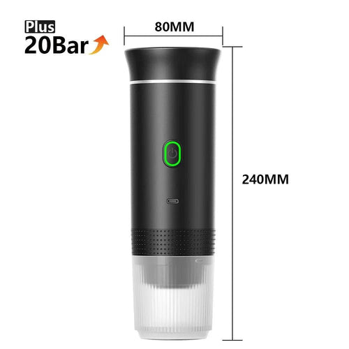 Mandotos wireless portable espresso coffee machine for car, home, and camping, 3-in-1 capsule and powder travel coffee maker