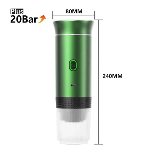 Mandotos wireless electric portable espresso coffee machine for car, home, and camping; 3-in-1 capsule, powder, travel coffee maker.