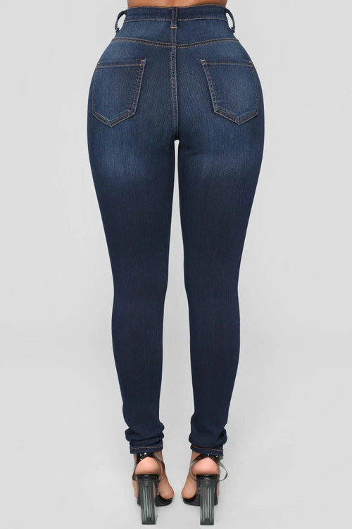 Mandotos women's high waist stretch denim skinny jeans, full length, solid color, hip lift design, slim fit, bleach finish.