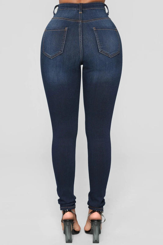 Mandotos women's high waist stretch denim skinny jeans, full length, solid color, hip lift design, slim fit, bleach finish.