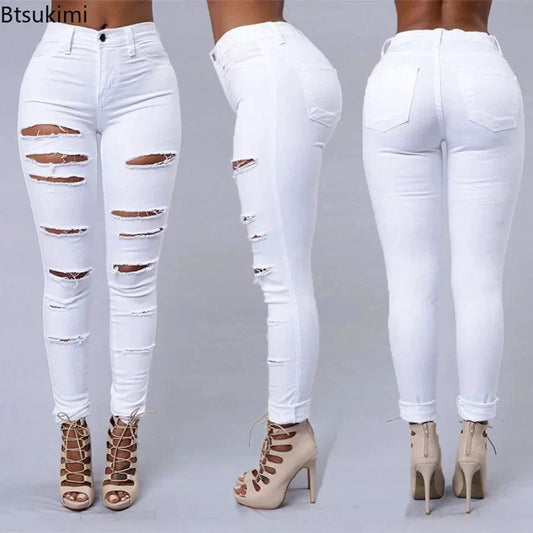 Mandotos women's 2026 high waist stretch skinny ripped washed denim jeans, casual Y2K style pants for women