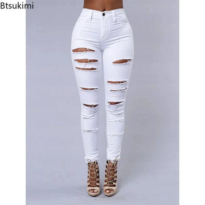Mandotos women's high waist skinny ripped washed denim jeans, Y2K style, casual casual trousers for women