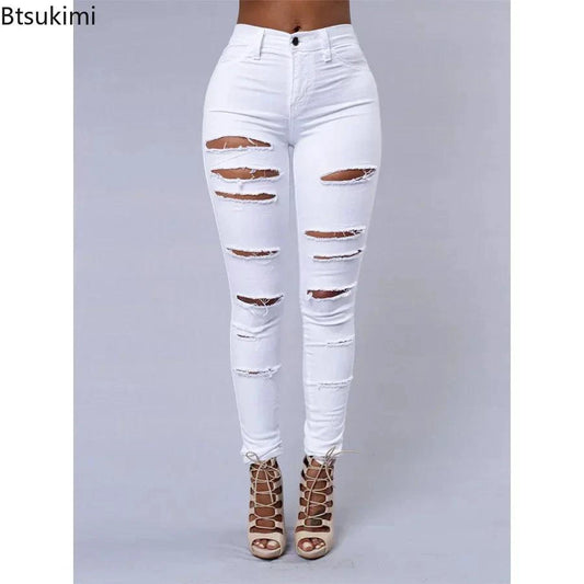 Mandotos women's high waist skinny ripped washed denim jeans, Y2K style, casual casual trousers for women