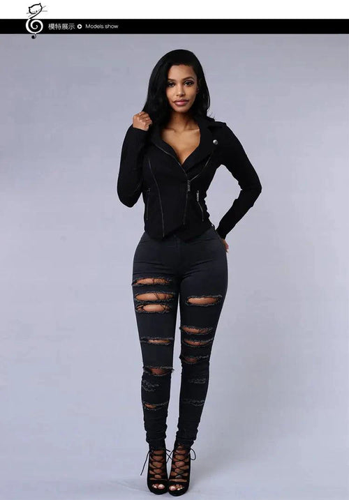 Mandotos women's high waist stretch skinny ripped washed denim jeans, casual Y2K style, tapered fit, and distressed details.
