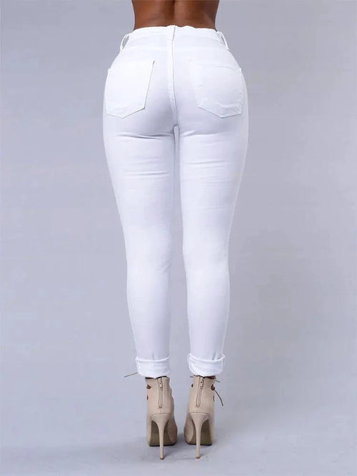 Mandotos women's high waist stretch skinny ripped denim jeans with distressed holes, casual Y2K style, casual trousers for women