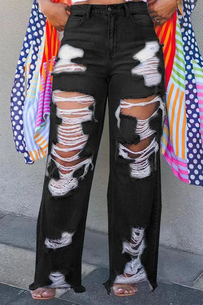 Mandotos women's high waist burnt flower jeans with casual denim style, perfect for spring and summer.
