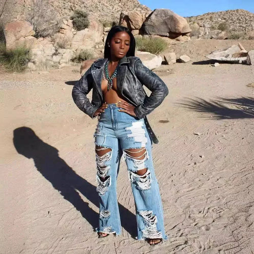 Mandotos women's high-waist slim-fit denim jeans with splice design, button pockets, and straight leg style for summer 2024.