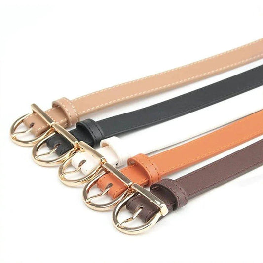 Women's fashion pin buckle thin belt by MANDOTOS, genuine leather, soft and windproof, perfect for cargo pants and jeans.