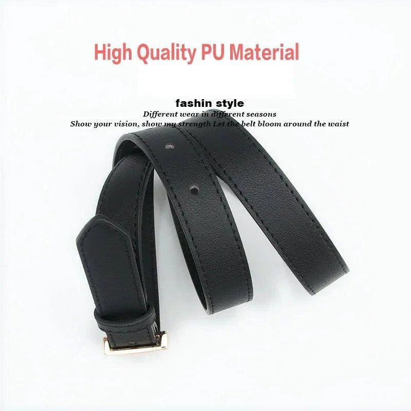 Mandotos women's thin fashion belt with pin buckle, genuine soft PU leather, perfect with cargo pants or jeans.