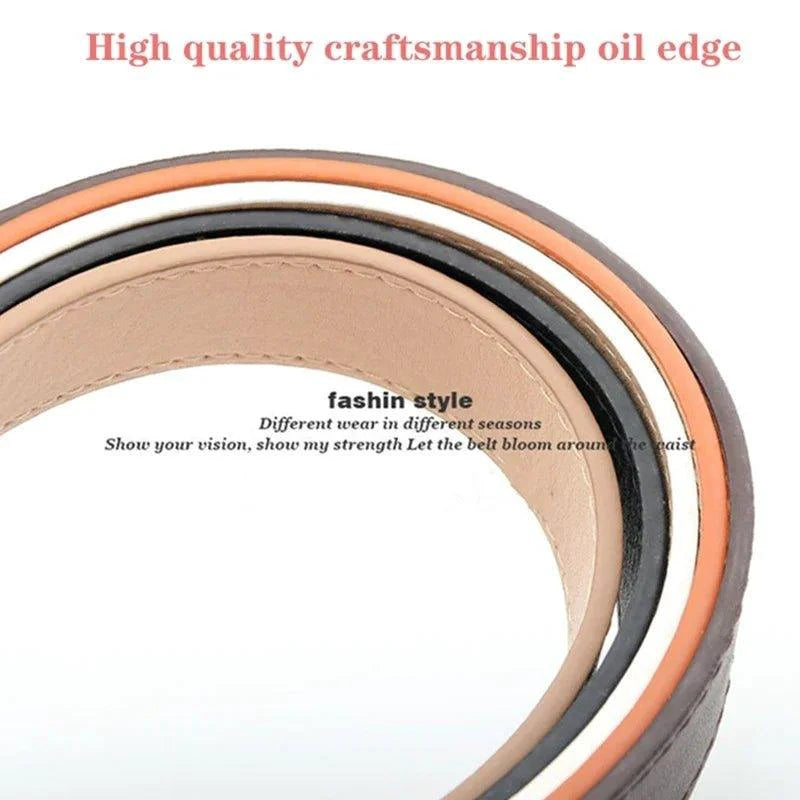 Mandotos women's thin fashion belt with pin buckle, genuine leather, soft material, suitable for cargo pants and jeans.