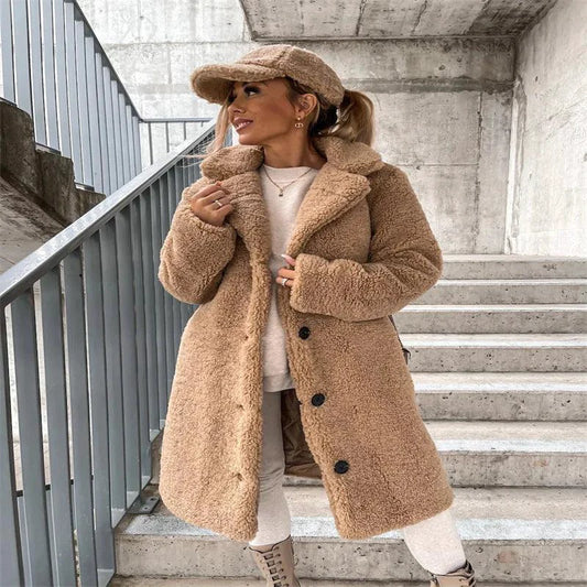 Women's lamb wool coat by MANDOTOS, featuring a stylish and warm design with a tailored fit and cozy wool texture.