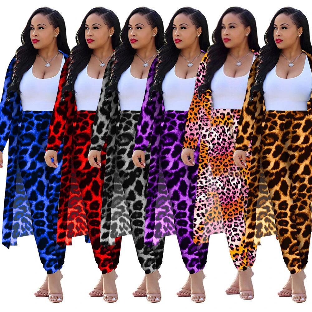 Women's long-sleeved leopard print suitcoat by MANDOTOS, stylish tailored blazer with bold animal print fabric.