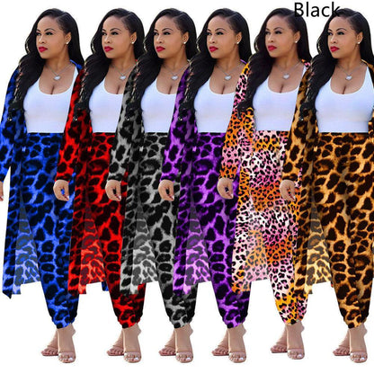 Women's long-sleeved leopard print suitcoat by MANDOTOS, stylish tailored blazer with animal print pattern.