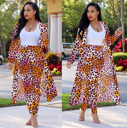Women's long-sleeved leopard print suitcoat by MANDOTOS, stylish tailored blazer with bold animal print design.