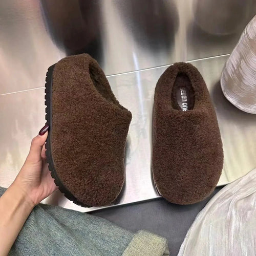 Women's retro fleece-lined platform shoes by MANDOTOS featuring a chunky sole and vintage-inspired design.