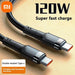 Mandotos Xiaomi 120W fast charger with USB-C to USB Type-C cable for iPhone 15 Plus, Pro Max, and Samsung S24 devices.
