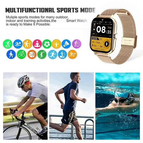 MANDOTOS Y13 Smart Watch showing digital display with pedometer, heart rate monitor, and Bluetooth call feature.