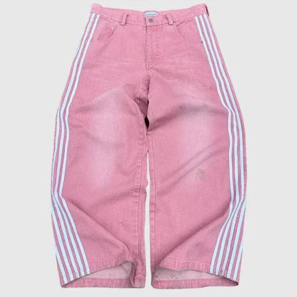 Mandotos Y2K baggy jeans with vintage striped embroidery, wide-leg streetwear sweatpants for men and women in hip-hop style