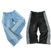 Mandotos Y2K baggy jeans with embroidered stripes, wide-leg denim streetwear sweatpants for men and women, casual hip hop style.